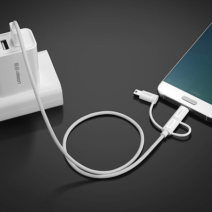 Кабель USB - MicroUSB, MiniUSB, Type-C 1 м 2A Ugreen US185 белый