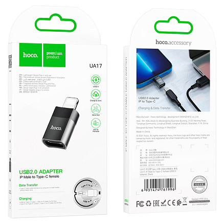 Переходник Lightning - USB Type-C (папа - мама) Hoco UA17 черный