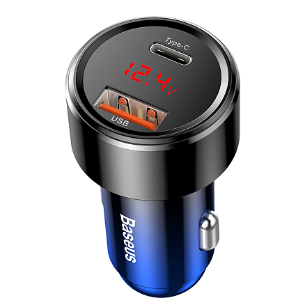 Зарядное устройство автомобильное с USB и Type-C входами 6А 45W Baseus Magic PPS (быстрая зарядка PD 3.0, QC 3.0) черно-синее