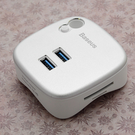 USB 3.0 HUB (разветвитель) на 2 порта, Ethernet, картридер SD и MicroSD Baseus HR35 серебристый