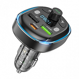 FM модулятор (трансмиттер) автомобильный с громкой связью, Type-C PD 30W и USB QC для зарядки Borofone BC47 серый