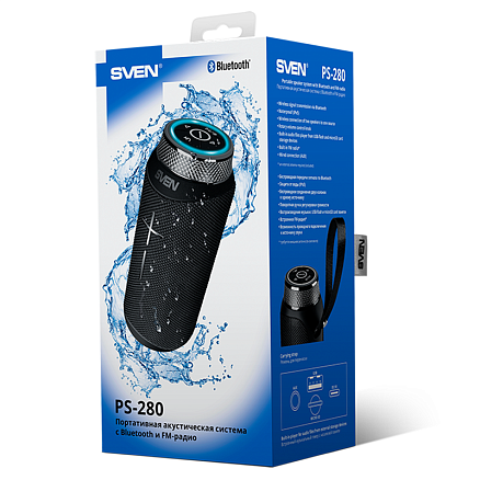 Портативная колонка Sven PS-280 с защитой от воды, подсветкой, FM-радио, USB и поддержкой MicroSD карт черная