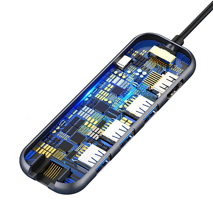 Хаб (разветвитель) Type-C - 3 х USB 3.0, HDMI 4K, Ethernet, Type-C PD Baseus Multi-functional серый