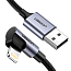 Кабель USB - Lightning для зарядки iPhone 1,5 м 2.4А MFi с угловым Lightning плетеный Ugreen US299 черный