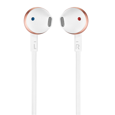 Наушники JBL Tune 205 вкладыши с микрофоном и плоским проводом белые с розовым золотом
