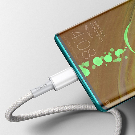 Кабель Type-C - Type-C длина 1 м 5A 20V 100W плетеный Baseus High Density (быстрая зарядка PD, QC 3.0) белый