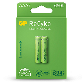 Аккумуляторы AAA (пальчиковые маленькие) Ni-Mh 650мАч GP Gift box комплект 2 шт.