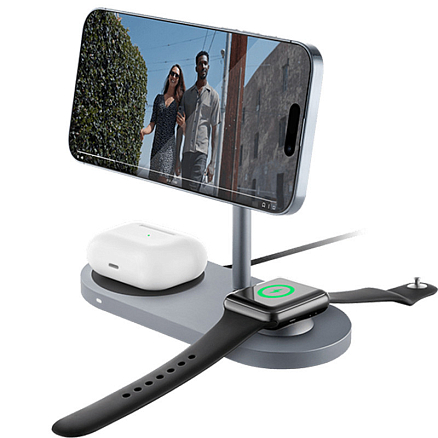 Беспроводная зарядка 3-в-1 MagSafe для iPhone, AppleWatch и AirPods 30W uBear Stage Pro серая
