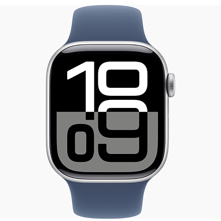 Умные часы Apple Watch Series 10 46 мм (алюминиевый корпус, серебристый/синий, спортивный силиконовый ремешок M/L)