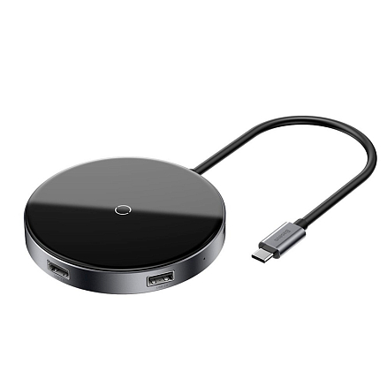 Беспроводная зарядка для телефона с USB хабом на 4 порта Baseus Circular Mirror (быстрая зарядка) c Type-C кабелем черная