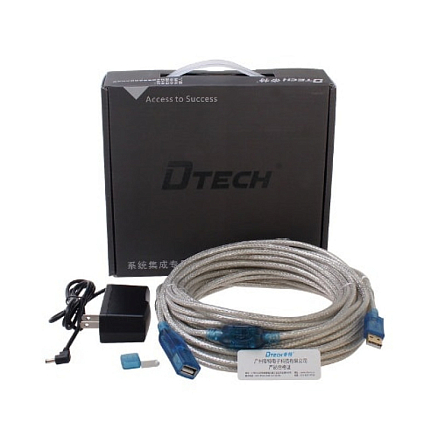 Кабель-удлинитель USB 2.0 (папа - мама) длина 15 м Dtech DT-5027 с питанием и ферритами