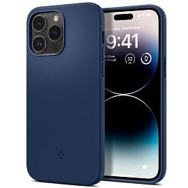 Чехол для iPhone 14 Pro силиконовый Spigen Silicone Fit MagSafe синий