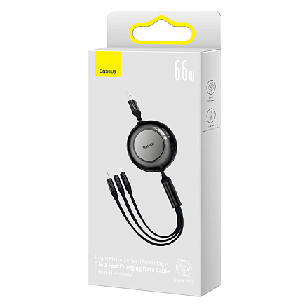 Кабель USB - MicroUSB, Lightning, Type-C для зарядки 1,1 м 3.5А плоский Baseus Bright Mirror черный