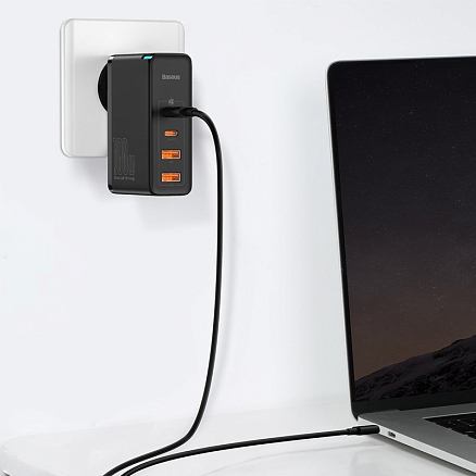 Зарядное устройство сетевое с USB и двумя Type-C входами 3А 100W и Type-C кабелем Baseus GaN2 Pro (быстрая зарядка QC, PD) черное 