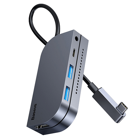 Хаб (разветвитель) Type-C - HDMI 4K, 2 х USB 3.0, Type-C PD с картридером SD и MicroSD Baseus Bend Angle No.7 серый