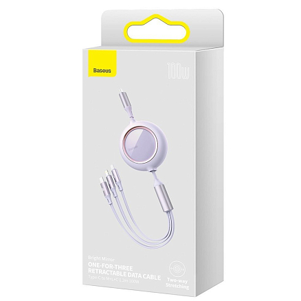 Кабель Type-C - MicroUSB, Lightning, Type-C 1,7 м 3.5A 100W Baseus Traction Series фиолетовый