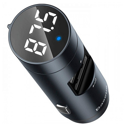 FM модулятор (трансмиттер) автомобильный Baseus Energy Column с громкой связью и двумя USB (3.1A) для зарядки темно-серый