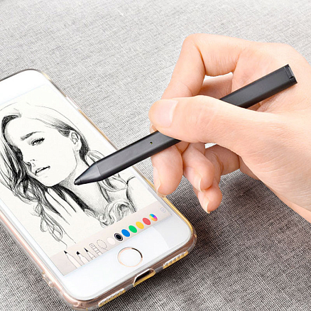 Стилус активный тонкий 1,45 мм WiWU P888 с держателем черный