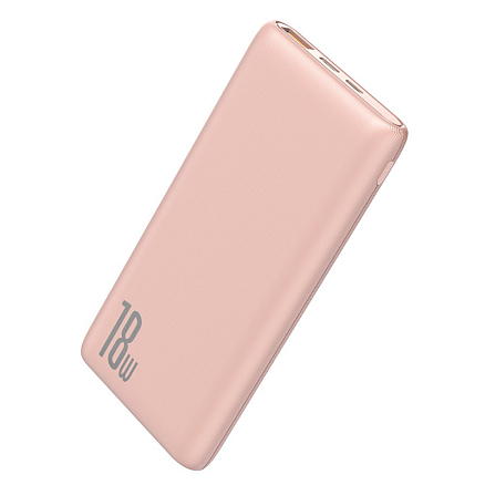 Внешний аккумулятор Baseus Bipow 10000мАч (USB, Type-C, ток 3А, быстрая зарядка PD, QC 3.0, 18Вт) розовый