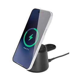 Беспроводная зарядка 2-в-1 MagSafe для iPhone и Apple Watch 15W Uzay Drum черная