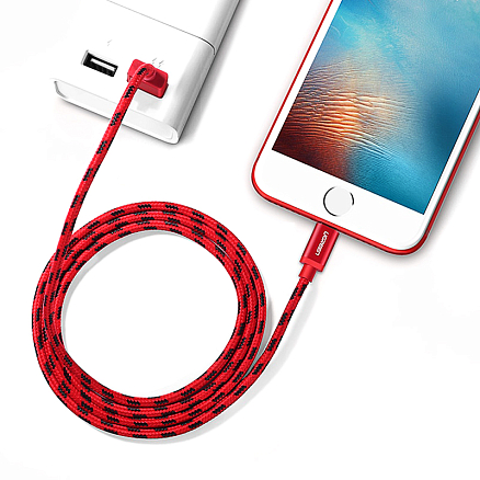 Кабель USB - Lightning для зарядки iPhone 1 м 2.4А MFi плетеный Ugreen US247 красный