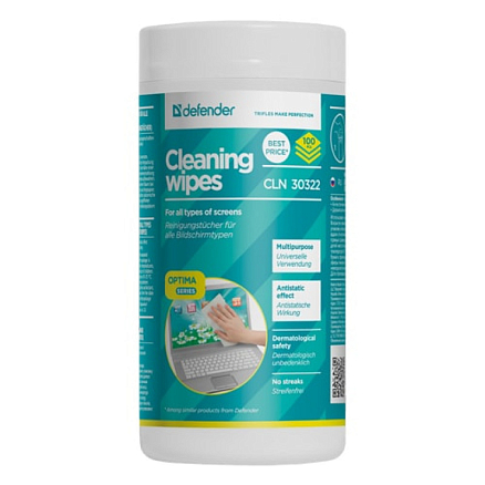 Салфетки для чистки дисплеев Defender CLN 30322 Optima в тубе 100 шт.