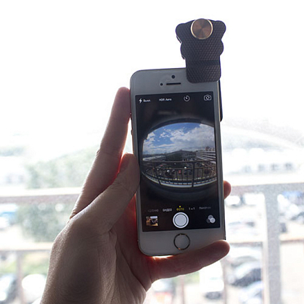 Объектив для телефона универсальный 4-в-1: Fisheye, Wide-Angle, Macro, Telephoto 10х на прищепке темно-серый