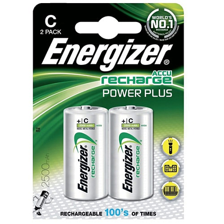 Аккумуляторы C (маленькие бочки) Ni-Mh 2500мАч Energizer Rech Power Plus комплект 2 шт.