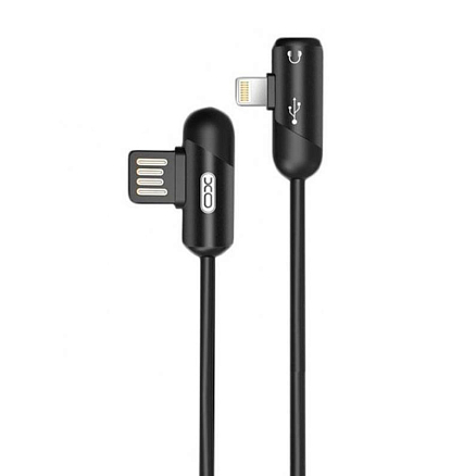 Кабель USB - Lightning для зарядки iPhone с аудиовходом Lightning 1 м 2.4А XO NB38 черный