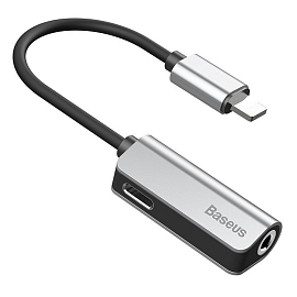 Переходник Lightning - 3,5 мм, Lightning (папа - мама, мама) Baseus L32 серебристый