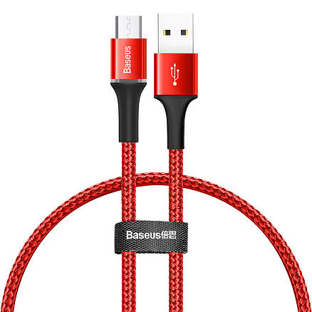 Кабель MicroUSB - USB 2.0 для зарядки 0,25 м 3А плетеный Baseus Halo (быстрая зарядка QC 3.0) красный