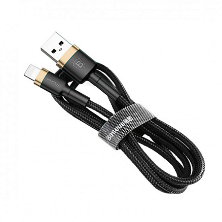 Кабель USB - Lightning для зарядки iPhone 2 м 1.5A плетеный Baseus Kevlar черно-золотистый