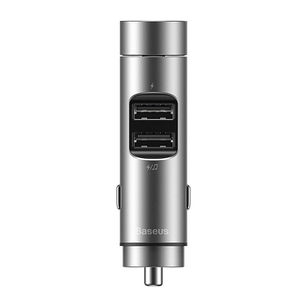 FM модулятор (трансмиттер) автомобильный Baseus Energy Column с громкой связью и двумя USB (3.1A) для зарядки серый
