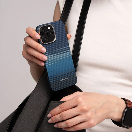 Чехол для iPhone 16 Pro Max кевларовый тонкий Pitaka MagEZ 4 Moonrise синий