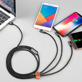Кабель USB - MicroUSB, Lightning, Type-C 1,2 м 3.5A плетеный с угловыми штекерами Baseus MVP черный