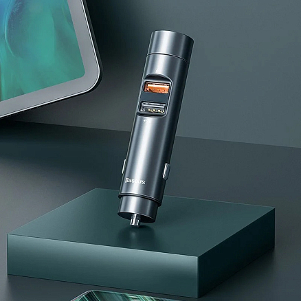 FM модулятор (трансмиттер) автомобильный Baseus Energy Column с громкой связью и двумя USB (3.1A) для зарядки темно-серый