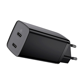 Зарядное устройство сетевое с двумя Type-C входами 3А 65W Baseus GaN2 Lite (быстрая зарядка QC, PD) черное