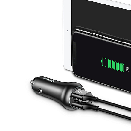 Зарядное устройство автомобильное с двумя USB входами 3А Baseus Gentry (быстрая зарядка QC 3.0) черное