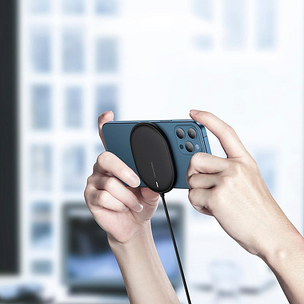 Беспроводная магнитная зарядка MagSafe для iPhone 15W с Type-C Baseus Light BS-W518 черная