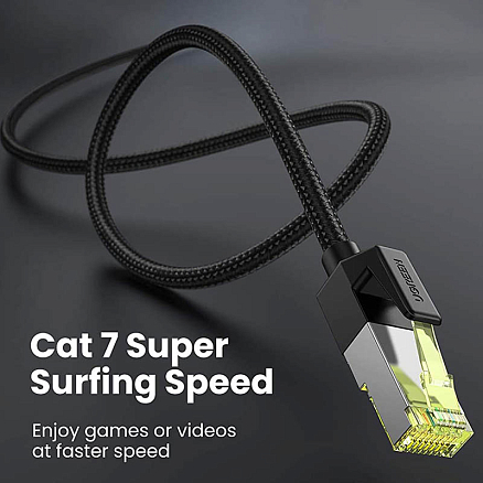 Сетевой кабель (патч-корд) RJ45 Cat.7 UTP длина 2 м плетеный Ugreen NW150 черный