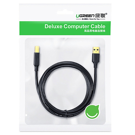Кабель USB 2.0 - USB B для подключения принтера или сканера 1,5 м Ugreen US135 черный