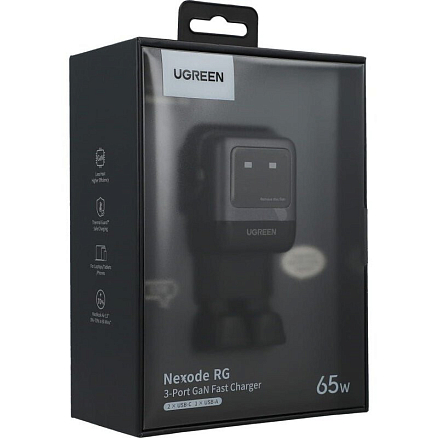 Зарядное устройство сетевое USB и двумя Type-C 65W Ugreen CD361-35291 GaN (быстрая зарядка PD, QC) серое