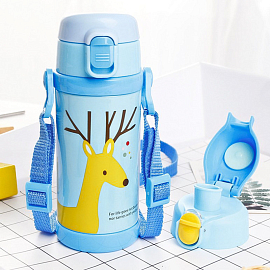 Термос (термобутылка) с трубочкой Pinky Deer 350 мл голубой