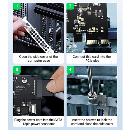 Адаптер PCI-E на 4 порта USB 3.0 Ugreen CM468 серебристый