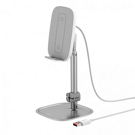 Подставка для телефона или планшета телескопическая с беспроводной зарядкой Baseus Literary Youth серебристая