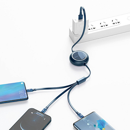 Кабель USB - MicroUSB, Lightning, Type-C для зарядки 1,2 м 3.5А плоский Baseus Bright Mirror синий