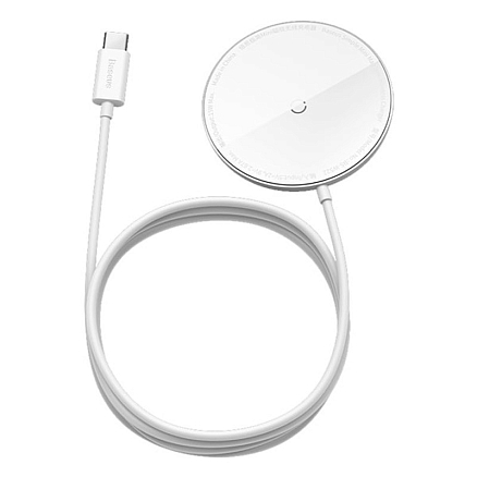 Беспроводная магнитная зарядка MagSafe для iPhone 15W с кабелем Type-C 1,5 м Baseus Simple Mini Magnetic белая