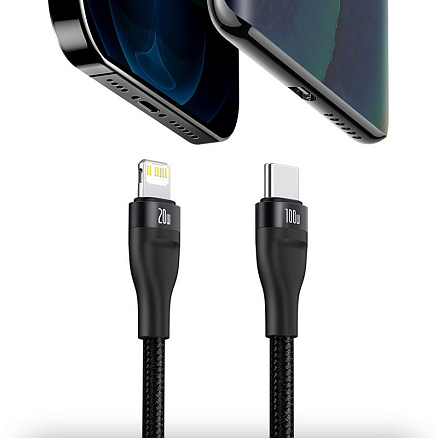 Кабель Type-C - Type-C 100W, Lightning 20W длина 1,2 плетеный Baseus Flash (быстрая зарядка) черный