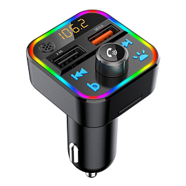 FM модулятор (трансмиттер) автомобильный с RGB-подсветкой, громкой связью и USB для зарядки Atomic BT58 Tune+