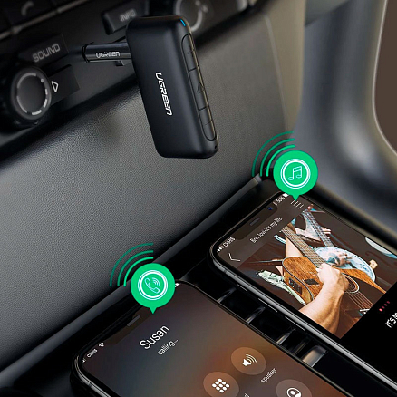 Bluetooth аудио адаптер (ресивер) в разъем 3,5 мм aptX Ugreen CM127 с громкой связью черный